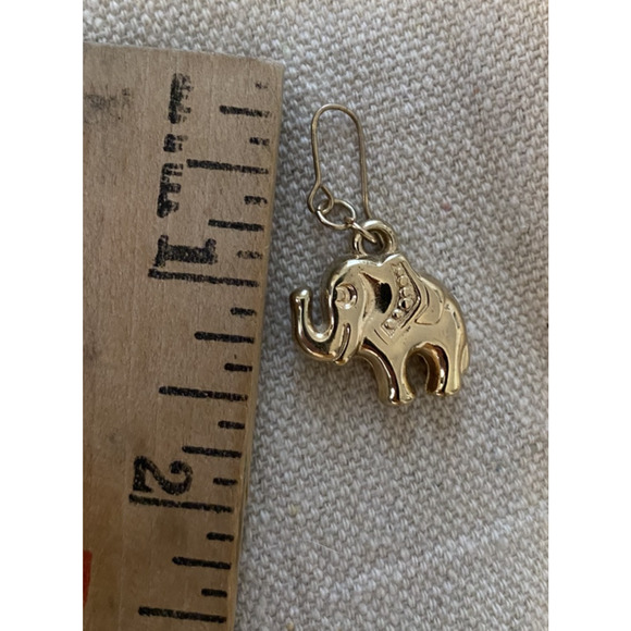 New Yellow Gold Tone Drop/Dangle ELEPHANT EARRINGS 1.5 Inch for Pierced Ears - Picture 5 of 5